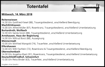 Anzeige von Totentafel vom 14.03.2018 von MGO
