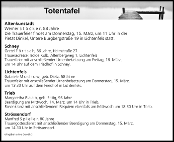 Anzeige von Totentafel vom 14.03.2018 von MGO