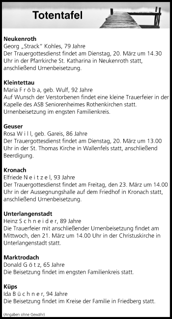Anzeige von Totentafel vom 20.03.2018 von MGO