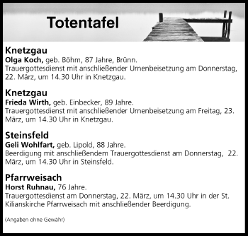 Anzeige von Totentafel vom 21.03.2018 von MGO