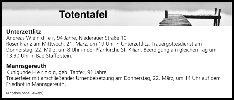  Traueranzeige für Totentafel vom 21.03.2018 vom 21.03.2018 aus MGO