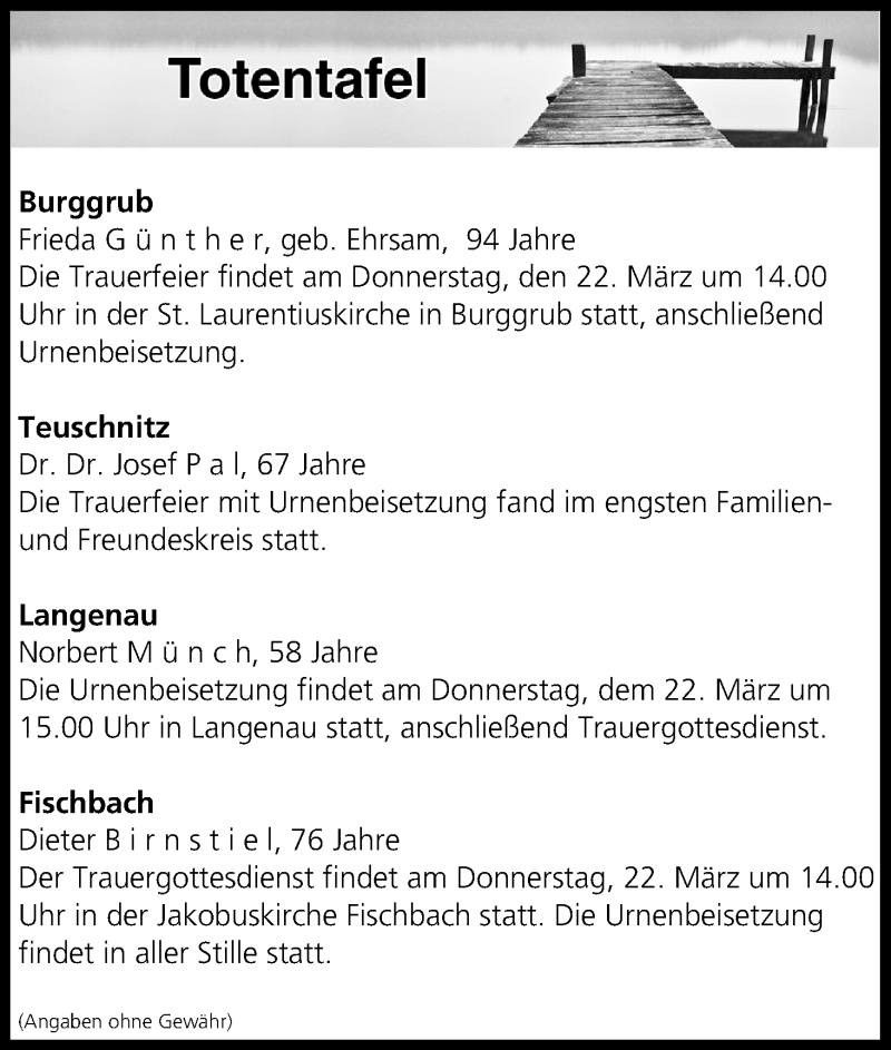 Traueranzeige für Totentafel vom 21.03.2018 vom 21.03.2018 aus MGO