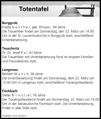 Anzeige von Totentafel vom 21.03.2018 von MGO