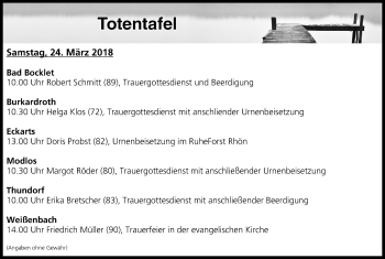 Anzeige von Totentafel vom 24.03.2018 von MGO