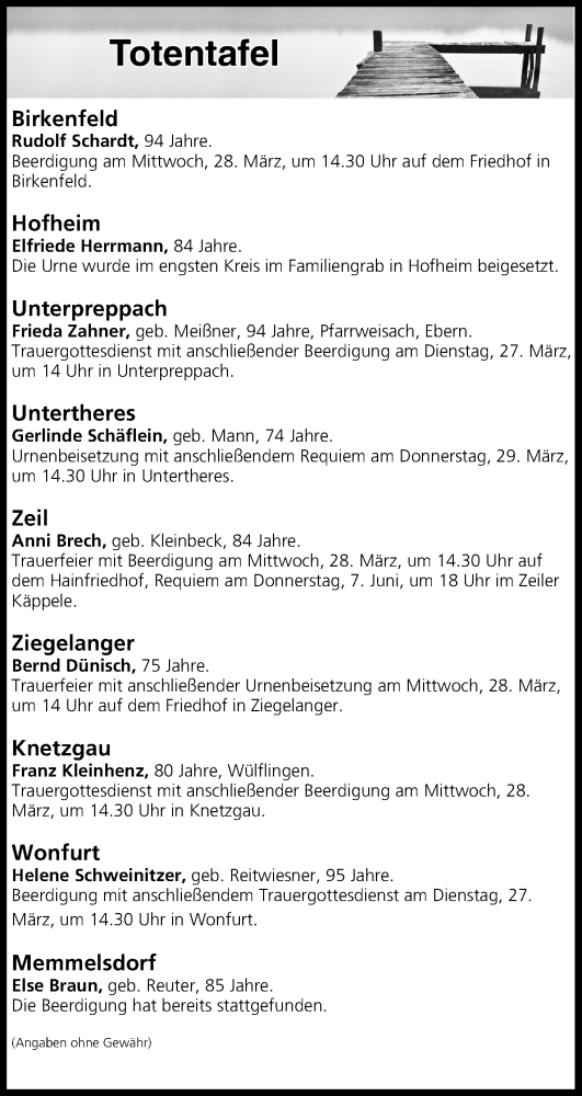  Traueranzeige für Totentafel vom 27.03.2018 vom 27.03.2018 aus MGO