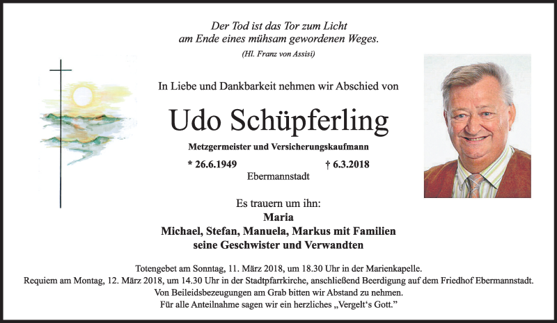  Traueranzeige für Udo Schüpferling vom 10.03.2018 aus MGO