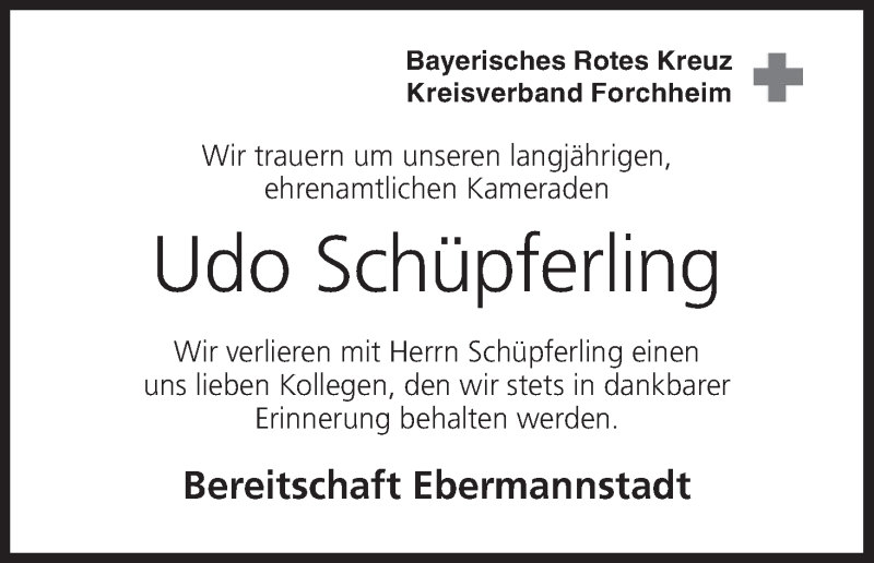  Traueranzeige für Udo Schüpferling vom 14.03.2018 aus MGO