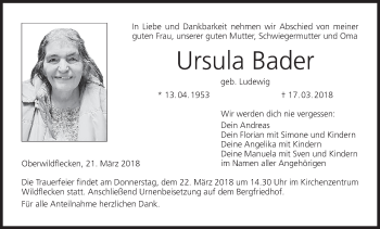 Anzeige von Ursula Bader von MGO