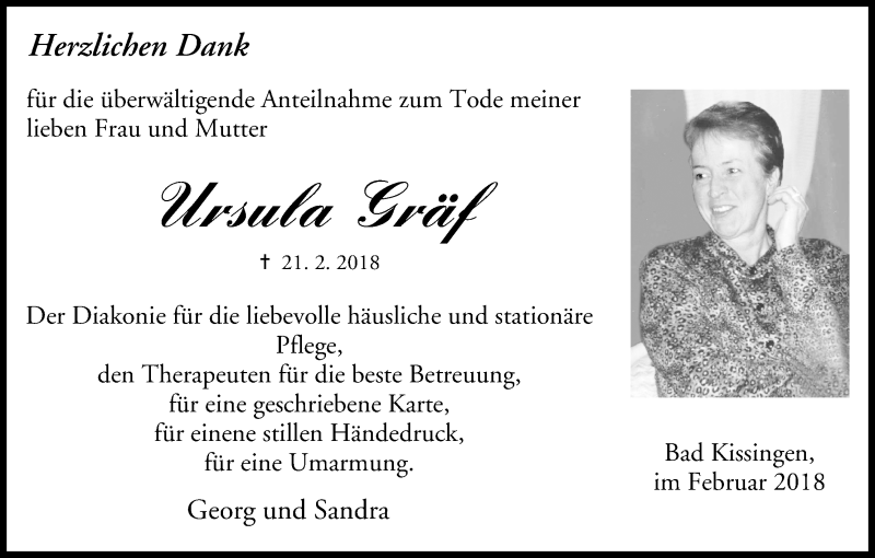  Traueranzeige für Ursula Gräf vom 17.03.2018 aus MGO