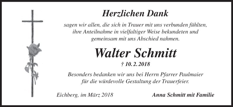  Traueranzeige für Walter Schmitt vom 07.03.2018 aus MGO
