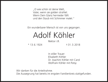 Anzeige von Adolf Köhler von MGO
