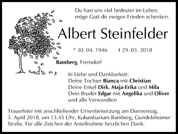 Anzeige von Albert Steinfelder von MGO
