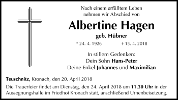 Anzeige von Albertine Hagen von MGO