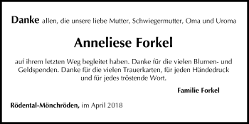 Anzeige von Anneliese Forkel von MGO