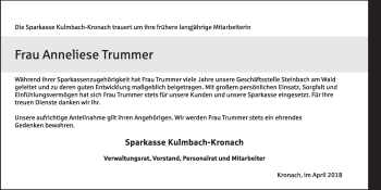 Anzeige von Anneliese Trummer von MGO