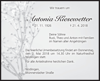 Anzeige von Antonia Kiesewetter von MGO