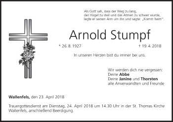 Anzeige von Arnold Stumpf von MGO