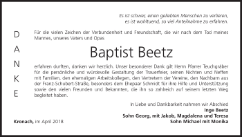 Anzeige von Baptist Beetz von MGO