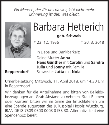 Anzeige von Barbara Hetterich von MGO