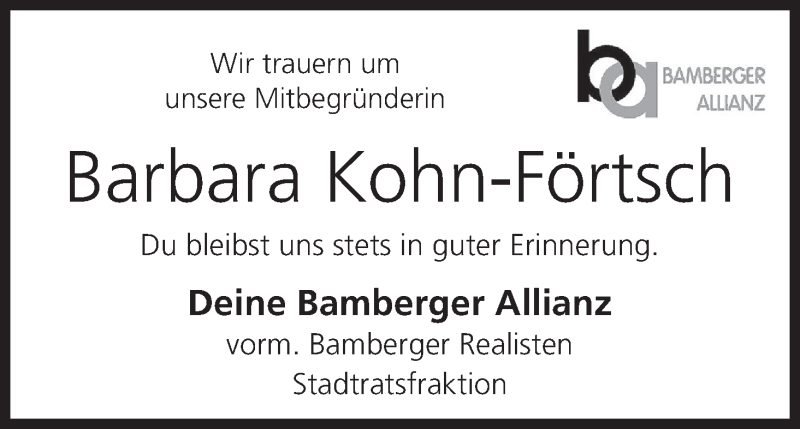  Traueranzeige für Barbara Kohn-Förtsch vom 03.04.2018 aus MGO