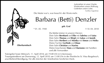 Anzeige von Barbara Betti Denzler von MGO