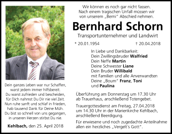 Anzeige von Bernhard Schorn von MGO