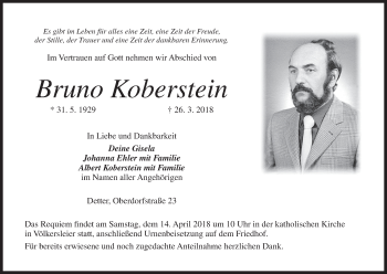 Anzeige von Bruno Koberstein von MGO