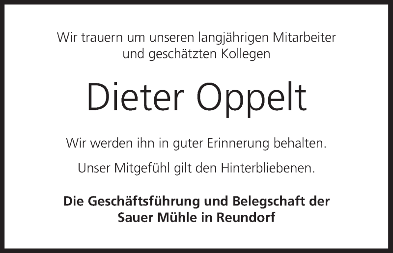  Traueranzeige für Dieter Oppelt vom 25.04.2018 aus MGO
