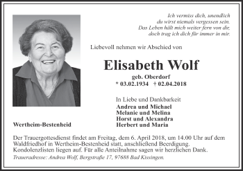 Anzeige von Elisabeth Wolf von MGO