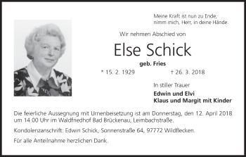Anzeige von Else Schick von MGO