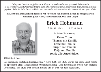 Anzeige von Erich Hohmann von MGO