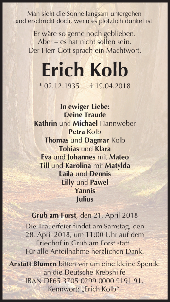 Anzeige von Erich Kolb von MGO