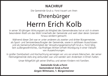 Anzeige von Erich Kolb von MGO