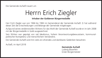 Anzeige von Erich Ziegler von MGO