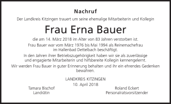 Anzeige von Erna Bauer von MGO