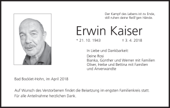 Anzeige von Erwin Kaiser von MGO
