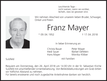 Anzeige von Franz Maywe von MGO