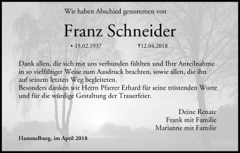 Anzeige von Franz Schneider von MGO