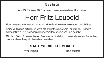 Anzeige von Fritz Leupold von MGO
