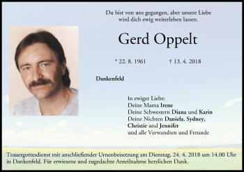 Anzeige von Gerd Oppelt von MGO