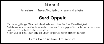 Anzeige von Gerd Oppelt von MGO