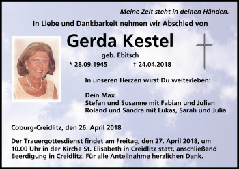Anzeige von Gerda Kestel von MGO