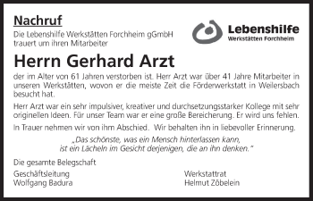 Anzeige von Gerhard Arzt von MGO