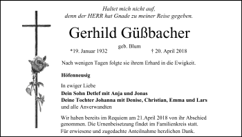 Anzeige von Gerhild Güßbacher von MGO