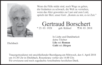 Anzeige von Gertraud Borschert von MGO