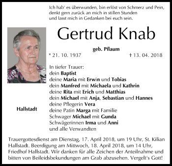 Anzeige von Gertrud Knab von MGO