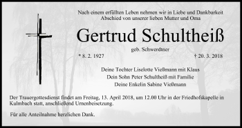Anzeige von Gertrud Schultheiß von MGO