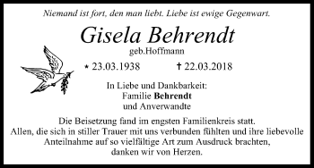 Anzeige von Gisela Behrendt von MGO