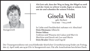 Anzeige von Gisela Voll von MGO