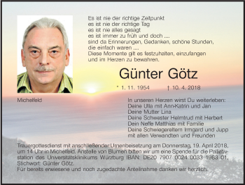 Anzeige von Günter Götz von MGO
